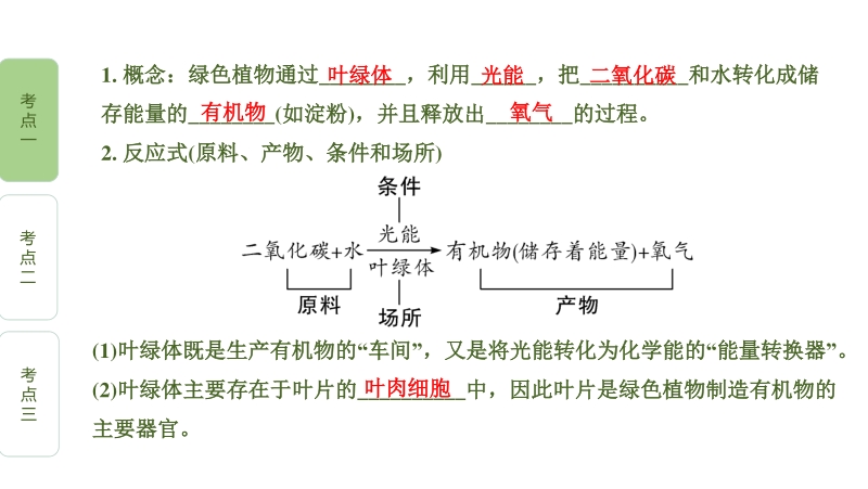 考点考点 考试内容考试内容 目标层次目标层次 431光合作用的反应式